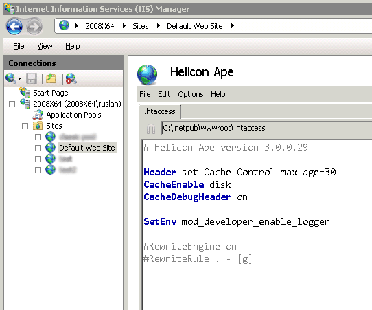 Helicon Ape Snapin in IIS Manager