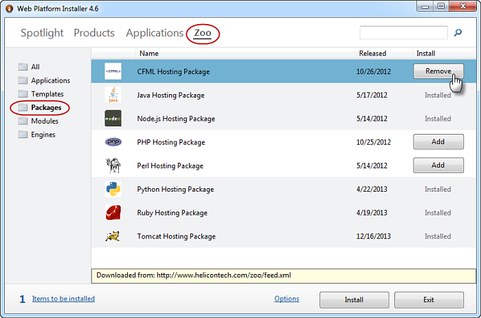 Zoo Packages in Web Platform Installer